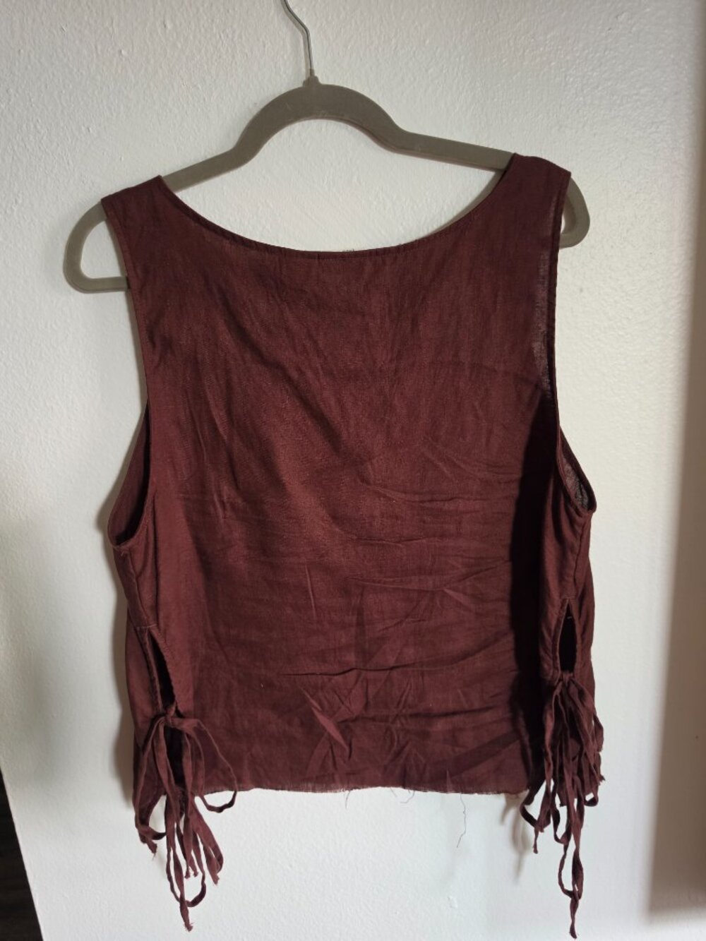 Rachel Zoe 100% Linen Burgundy Side Tie Tank Top XL Boho - Picture 5 of 5